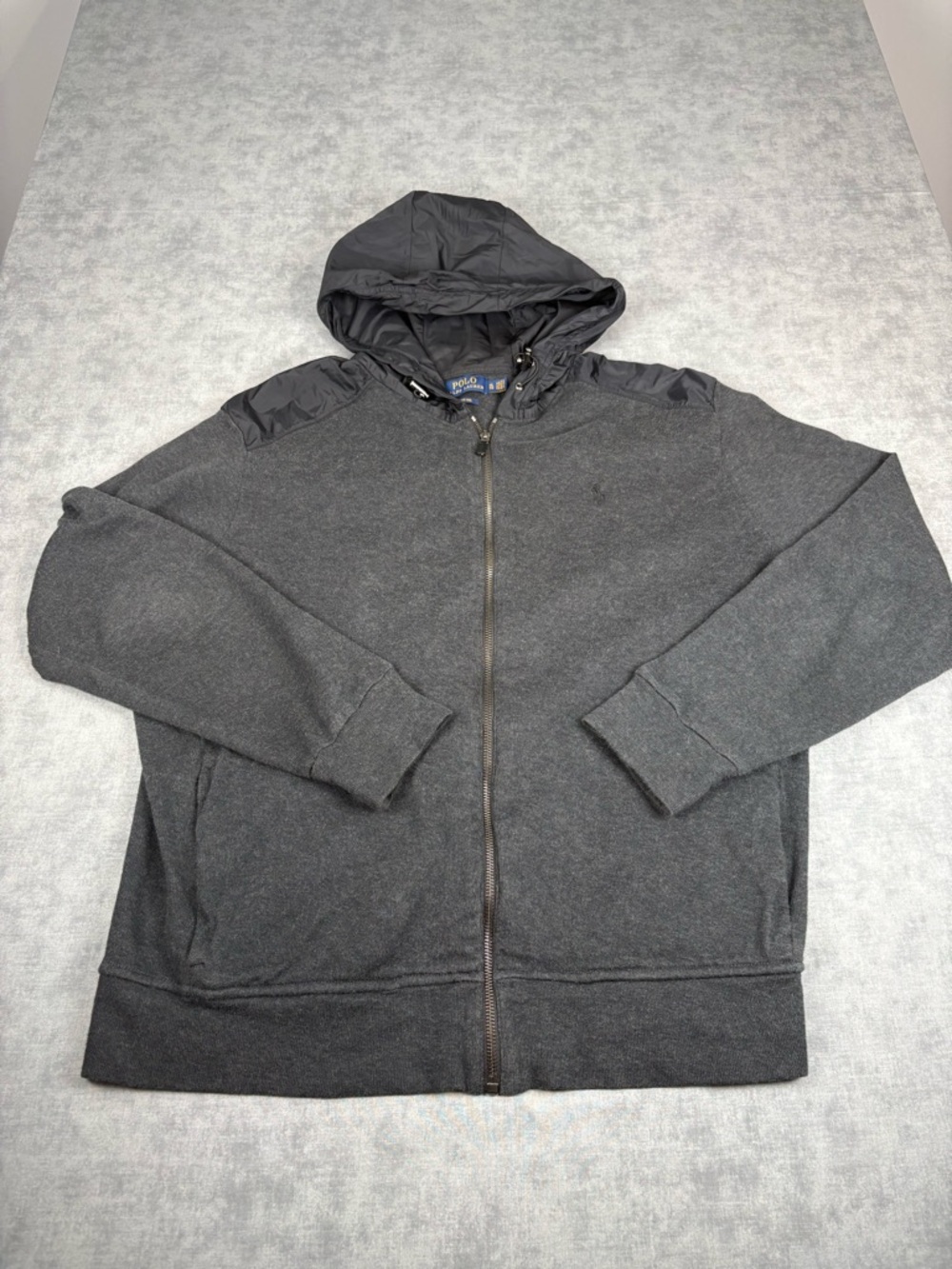 Polo Ralph Lauren Estate Rib Hoodie Mens Size XL Gray Black Full Zip Jacket